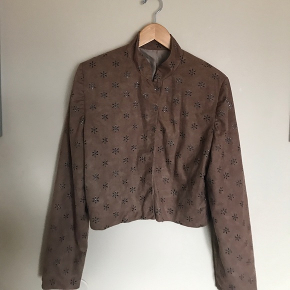 Vintage suede brown embellished jacket - Picture 2 of 5